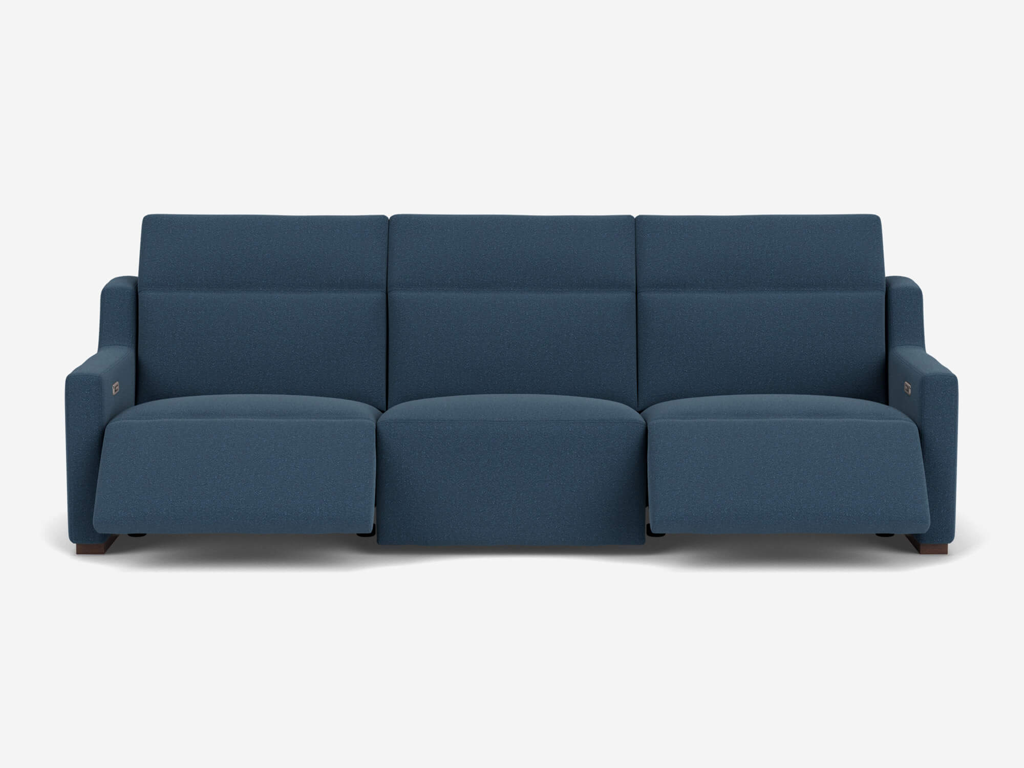 Blue reclining sofa front view